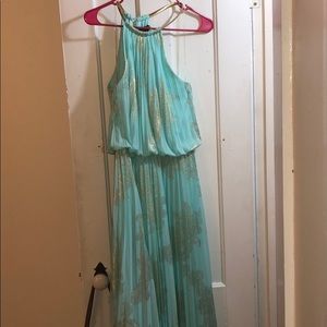 Teal and gold ball gown